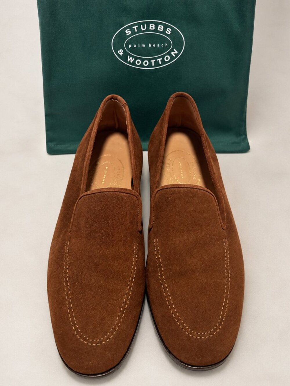 Stubbs & Wootton Palm Beach Brown Suede Venetian Loafers Mens 14